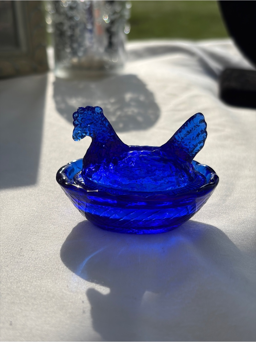 Cobalt Blue Glass Hen on nest Decorative Accent